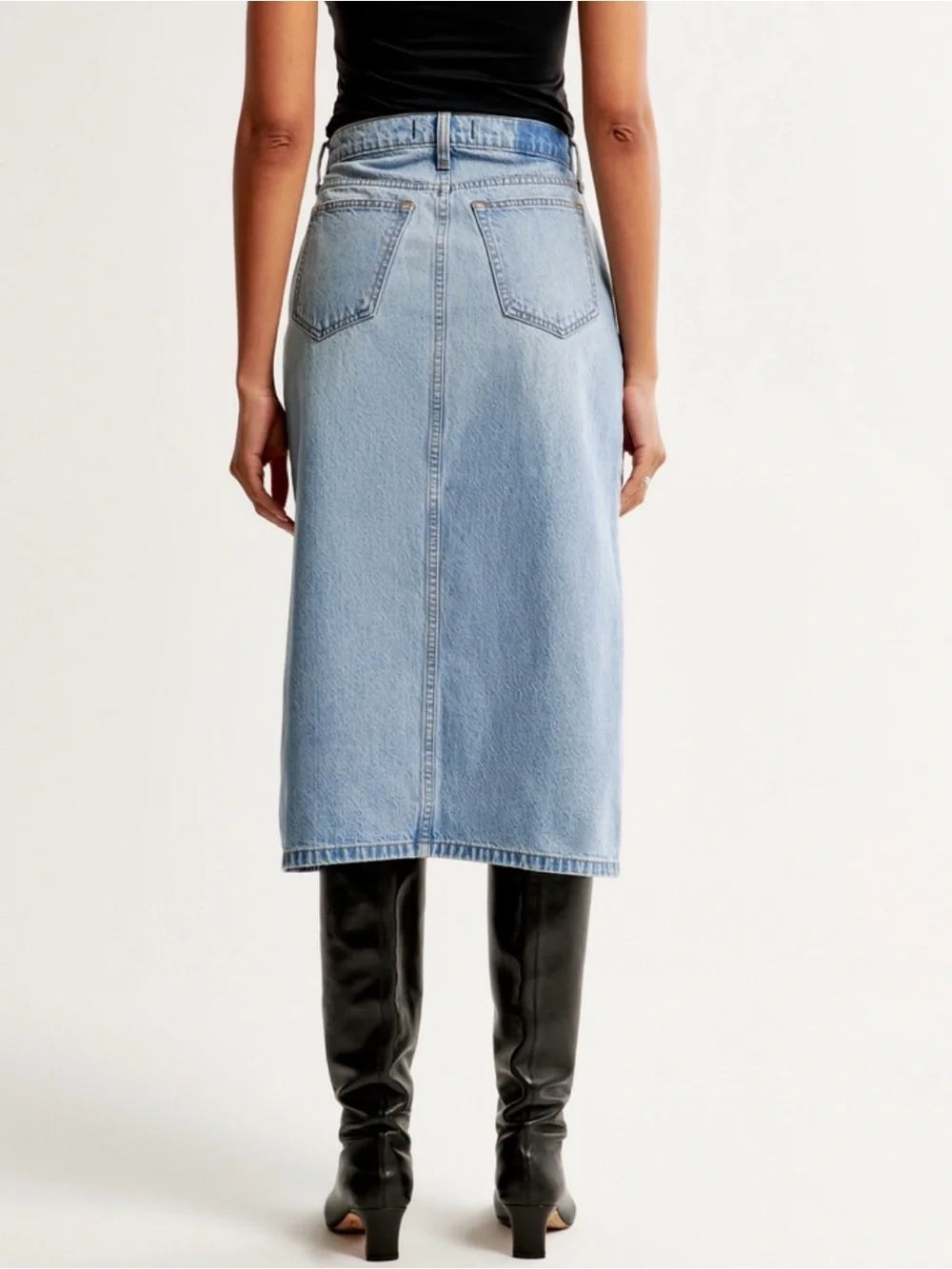 Abercrombie & Fitch Light Blue Denim Midi Skirt with Front Slit